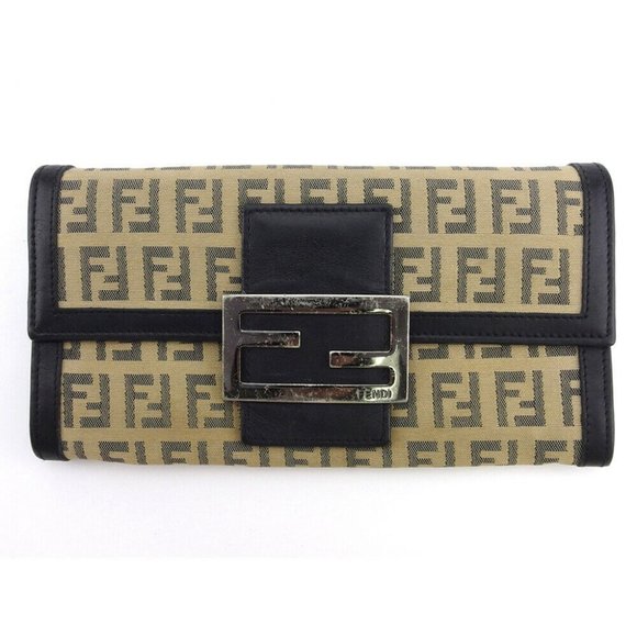 FENDI wallet Zukkino beige canvas �~ leather Authentic used - Picture 1 of 9